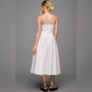 Anthro Maeve Ribbed Poplin Twofer Midi Dress Lavender M Cotton Adjustable Strap thumbnail 3