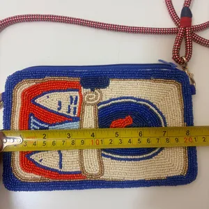Ink+Alloy Beaded Sardine Tinned Fish Crossbody Bag Blue Red Rope Strap Pouch thumbnail 5