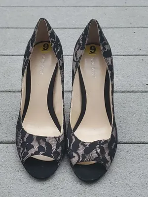 Nine West Black Lace Peep Toe Heels | Nine West Sorbet Heels thumbnail 2