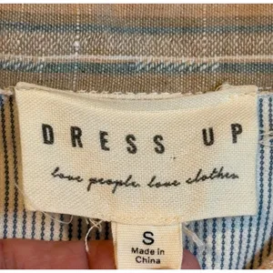 Dress Up Mixed Print Button Down Top Women Small‎ Blue Peplum Striped Plaid Boho thumbnail 7