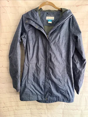 Columbia Women's Navy Spot Patterned Hooded Rain Jacket Size Small thumbnail 1