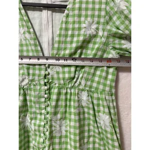 Sabo Skirt Green Gingham Floral Embroidered Mini Dress Womens Size 8 L V-Neck thumbnail 5