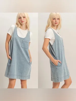 NWT Double Zero Light Blue Denim Mini Shift Dress size Small thumbnail 5