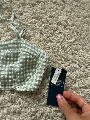 Abercrombie & fitch Checkered seersucker green bikini bra top thumbnail 4