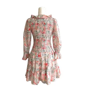 Vestique Sammie Dress Peach Green Floral Smocked Deep V-Neck Mini Small NEW thumbnail 5