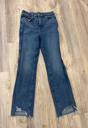 Good‎ American High Rise Straight Leg Blue Jeans Raw Hem Women's Size 2/26 thumbnail 1