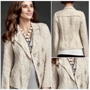 CAbi #985 XS Wheat Chenille Tweed Knit Blazer thumbnail 2