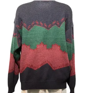 Nuovo Jeanswear Vintage‎ 90s V-Neck Sweater Geometric Colorblock Burgundy Green thumbnail 2