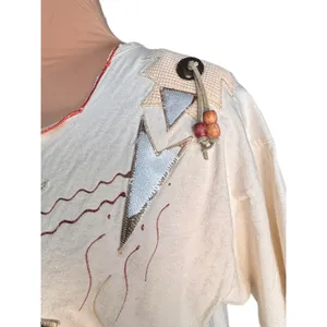 Vintage Cream Western Graphic Tee XL‎ USA Made Desert Boho Shirt Beaded Festival thumbnail 3