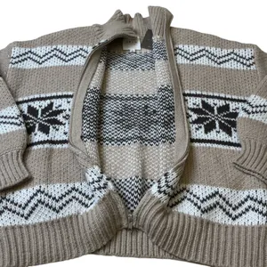 Le Lis Collection Womens Fair Isle Quarter Zip Sweater Tan‎ Brown Nordic M thumbnail 13