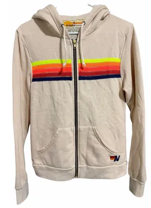 Aviator Nation 5 Stripe Zip Up Hoodie Almond/Neon Size Small‎ thumbnail 1