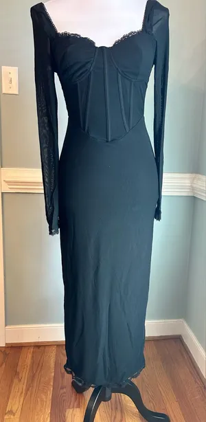 Black Long Sleeve Corset-Style Evening Dress XS thumbnail 1