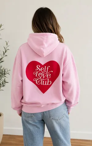 Lonely Ghost Self Love Club Heart Hoodie in Pink thumbnail 1