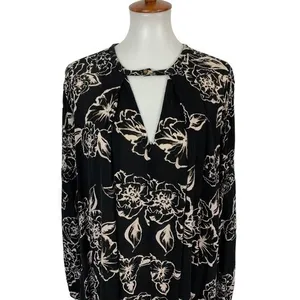 Free People Black White Floral Print Long Sleeve Tunic Top Size Small‎ thumbnail 2