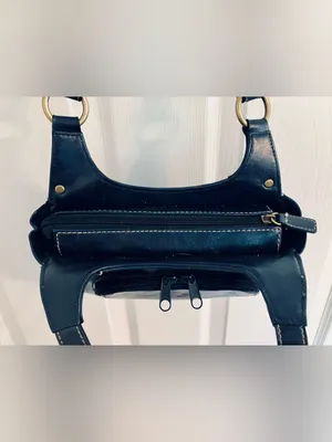 Navy Blue Shoulder Bag Purse Tote w/ Gold-Tone Accents: Faux Leather, Small thumbnail 5