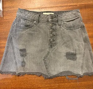 We The Free Washed Gray Distressed Button-Front Mini Skirt thumbnail 1