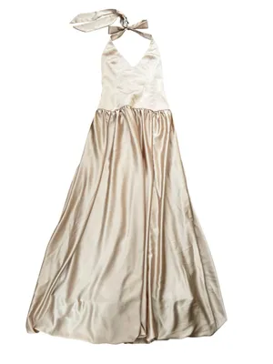 Show Me Your MuMu SMYM Eliza Champagne Luxe Satin Drop Waist Halter Neck Dress thumbnail 2