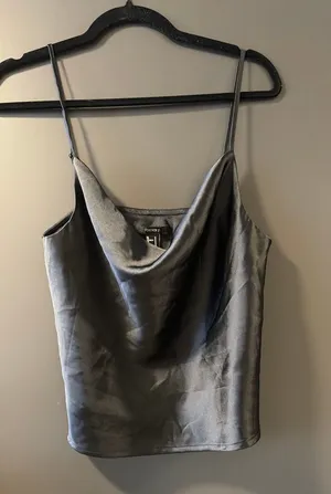 Satin Cowl Neck Tank Gray Size M thumbnail 1