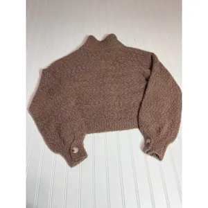 Mable Brown Fuzzy Boucle Cropped Sweater Jacket Teddy Shacket Small thumbnail 8