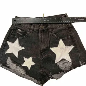 Black Distressed Denim Cut Off Short‎ Embellished W/Stars Patriotic NWT 24 thumbnail 3