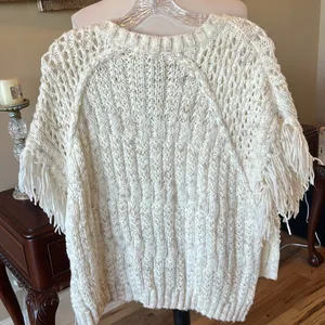 Crochet Sweater Beige Fringe One Size XS S M L thumbnail 11