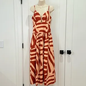 Mon Renn Surreal Midi Dress Tropico Print Red Medium Drop Waist Vacation Resort thumbnail 2