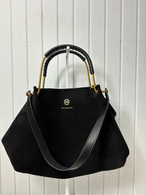 House Of Harlow 1960 Black Faux Suede Luxe‎ Satchel Wristlet Bag thumbnail 2