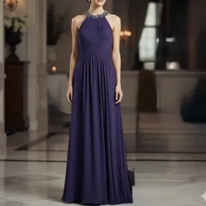 Alex Evenings Purple Beaded Sleeveless‎ Chiffon Halter Gown Size 8 Shawl thumbnail 2