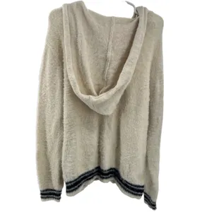 Easel hooded L eyelash sweater cream black stripes soft preppy v-neck neutral thumbnail 2