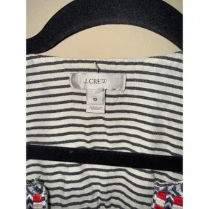 J.Crew Striped Embroidered Split Neck Blouse Navy White Red Womens 10 Nautical thumbnail 3