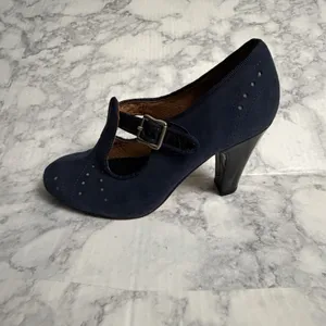 Re-Mix Vintage Footwear Cloche‎ T-straps in Navy Suede/Black Patent, Size 6 thumbnail 9