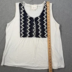 Two by Vince Camuto Women's XL White Lace Zigzag Pom Pom Trim Tank Top thumbnail 5