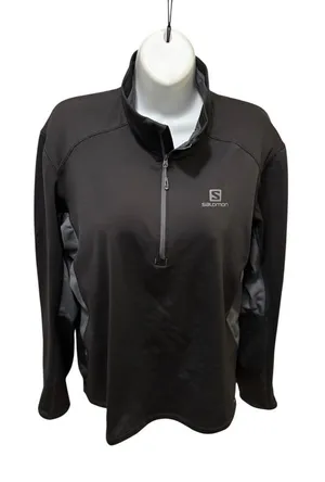 Salomon 1/4 Zip Advanced Skin Warm Running Jacket Sz L Black~Gray Vented Layer thumbnail 1