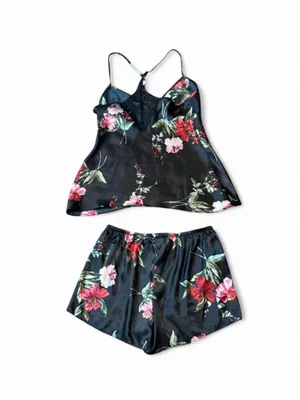 Apt. 9 Black Satin Floral Cami & Shorts Pajama Set thumbnail 3