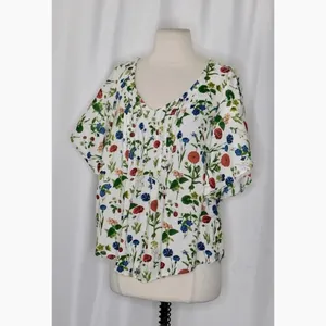 Anthropologie MAEVE Maya Floral Fluttered Top Blouse Strawberry Fruit Berries 2‎ thumbnail 6
