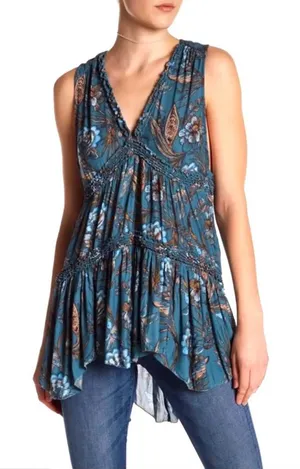 Free People Haze Tunic Too Tiered Boho sleeveless summer dress medium thumbnail 1