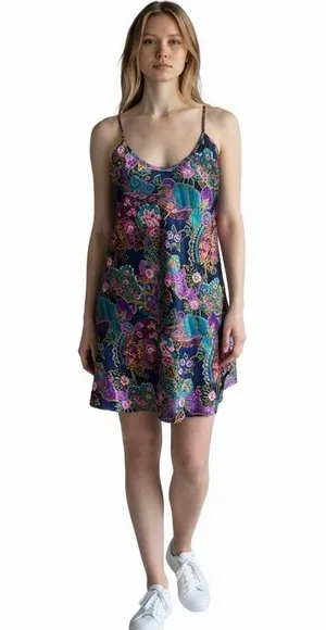 Vintage California Miss Floral Satin Short Chemise M Nightgown Side Slit thumbnail 1