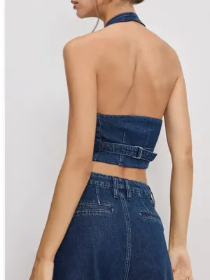 NWT Good American Denim Halter Vest Large, INDIGO724 thumbnail 3