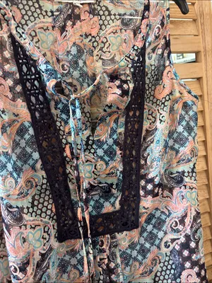 Black Rainn Paisley Tie-Front Sheer Sleeveless Tunic Large thumbnail 2