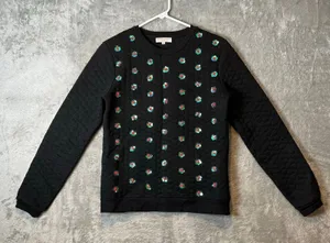 Opening Ceremony Sequin And Bead Embellished Sweater‎ Size Medium Black Floral thumbnail 1