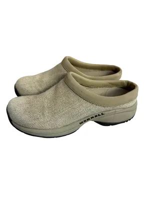 Merrell Oatmeal Canvas On Clogs Mules Slides Comfort Lightweight Size 7 Women's thumbnail 5