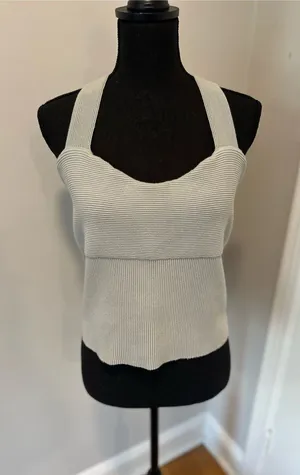 NWOT Abercrombie & Fitch SzXXL light gray Ottoman Ribbed Cross-Back Sweater Tank thumbnail 1