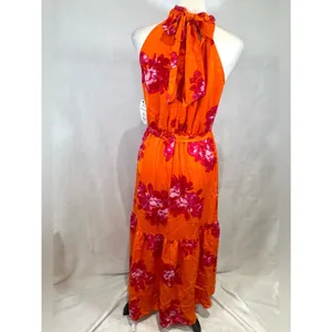 Scoop bright orange and pink floral halter neck maxi dress size small NWT thumbnail 5