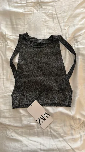 Zara black knit sparkly crop tank top small thumbnail 2