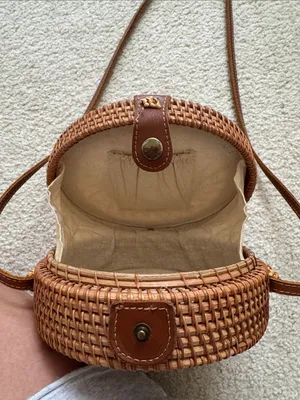 Round Woven Crossbody Bag in Brown thumbnail 5