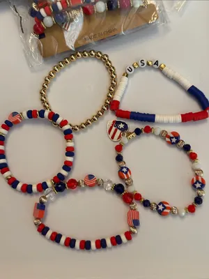 🇺🇸🇺🇸🇺🇸BOGOHO🇺🇸🇺🇸🇺🇸Fashion Jewelry Red White Blue Patriotic Beaded Bracelet Set thumbnail 3
