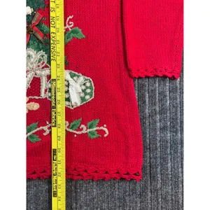Vintage 90s Christmas Sweater TIARA Women L Red Tree Embroidered‎ Embellished thumbnail 5