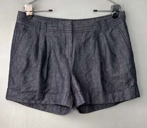 Express Chambray Linen Denim Short Size 12 Pleated Dark Blue Jean Mini 4" Preppy thumbnail 1