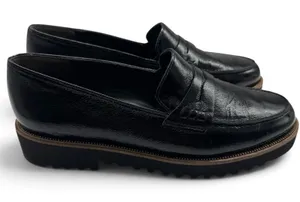 NWOB Paul Green Black Crinkle Patent Leather Penny Loafer Shoes Slip On Womens 6 thumbnail 1