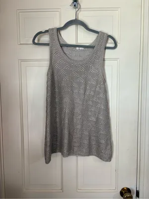 Anthropologie Sana Foil Tank Sz Medium Silver Knit Sweater Sleeveless Top Moth thumbnail 2